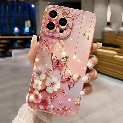 Butterfly & Floral Design Shockproof Phone Case for iPhone 11 12 13 14 15 16 Pro Max 16E Mini XR XS 