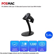POSMAC PS-2000AU USB Laser 1D Barcode Scanner Auto Scan With Holder