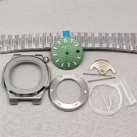 43mm Watch Case Steel P-Case Fit 8215 8200 8205 2813 Movement Green Luminous Modified Watch Accessor