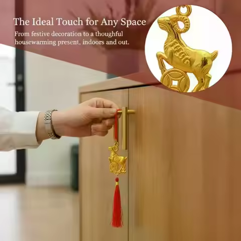 2027 Year Of The Sheep Zodiac Pendant Chinese New Year Car Decoration Red Gold Lucky Gift