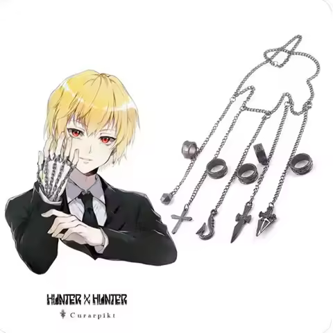 Anime Hunter x Hunter Kurapika Chain Rings Women Men Cosplay 1:1 Metal Pendant Clothing Accessories 