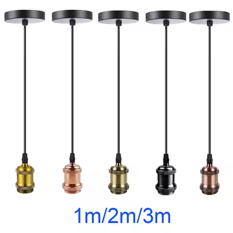Industrial Pendant Light E27 Base with Lampshade Fixing Ring Colorful Lamp Base 1M 2M 3M Simple Hang
