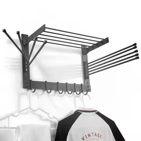 WallMounted Steel Clothes Drying Rack Swivel Towel Hanger for Laundry Room amp Bathroom Space Saver 