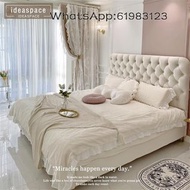 軟靠法式床架 bed（🚚包送貨free delivery）北歐法式布絨布雙人床 奶油白公主床 尺寸可定制 油壓床 單人床 主臥雙人床 queen bed 絨布床頭 床架 床褥 HPD1593-JM