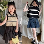 [KIDSFASHIONCOLLECTION] 2014 & 3025 Girls' Blakely Knit Skirt Pants Set Top Stripe Khaki Model baju 