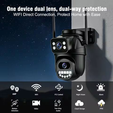 Dual Lens 6K Ultra Hd 2.4G Wifi Surveillance Camera 4X Digital Zoom Ai Human Detect Outdoor Ptz Ip S