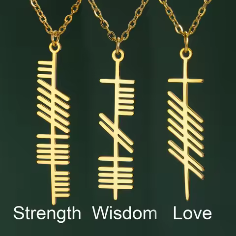 Dawapara Ogham Necklace Strength Wisdom Love Ancient Irish Tree Alphabet Nordic Amulet Stainless Ste
