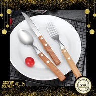 Set Sendok Pisau Garpu Gagang Kayu / Set Sendok Pisau Garpu Steak / Sendok Garpu Set Stainless
