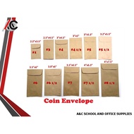 A&C Brown Paper Coin Envelope ( 1, 3, 4, 5, 6, 7, 8.5) 100pcs - Office Supplies