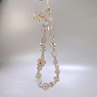 Cute Glass Bowknot Flower Bead Phone Strap Charm Chain Knot Cellphone Lanyard Keychain Girl Bag Came