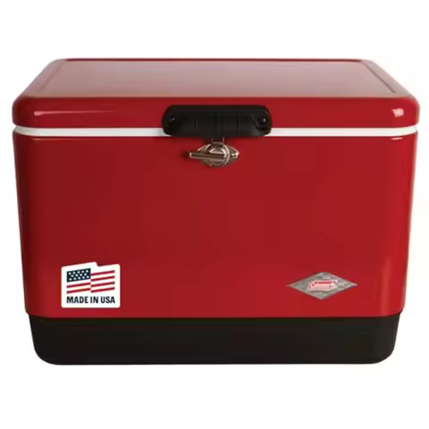 Vintage 54qt Steel Belted Cooler, Keeps Ice Up to 4 Days, 85-Can Capacity Hard Cooler with Drain Hav
