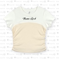 Moose Girl Off- White Combi Mid Crop Blouse with Print Details (GSBL 5768)