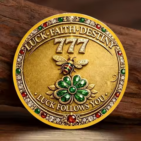 2D Lucky Bee Four-leaf Clover 777 Gold Plated Souvenir Coin Lucky Follows You Faith Destiny Collecti