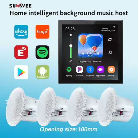 4 Inch Android 11 Tuya Smart home bluetooth audio Music Player Background Music in Wall Amplifier wi