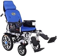 Fashionable Simplicity Electric Power Or Manual Wheelchairs Full Lying Electric Wheelchair Ultra Portable Foldable Power Motorized Scooter Chair (Blue) (Color : Blue)