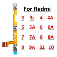 ใหม่สำหรับ Xiaomi Redmi S2 9 10 9A 8 8A 7 7A 6 6A 5 5A 4A 4X 3 3 3S 4 6 Pro 5 Plus กุญแจปุ่มปรับระดับเสียงอะไหล่ซ่อมสายเคเบิลงอได้