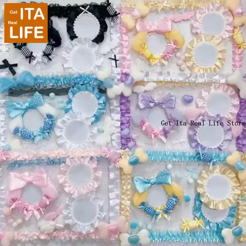 Italife Ita Bag Anime Badge Holder Set Colorful Decoration Kawaii Candy Fluffy Bunny Ribbon Lace Ita