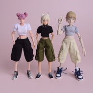 1/12 Machine Girl Short-Sleeved T-Shirt Overalls Middle Pants Snail Shell Water Wolf 20cm romankey U