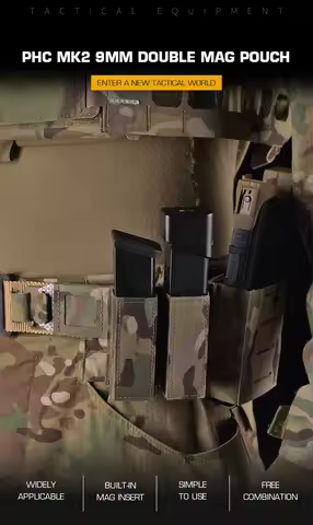 FAST 9MM Double Magazine Pouch Tactical Quick Release 9mm Single Magazines Holder Lightweight Molle 