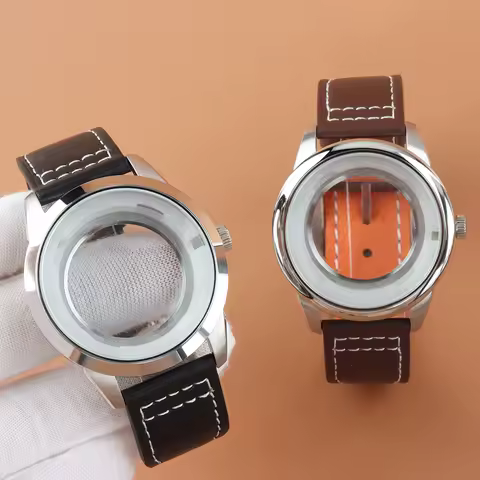 NH35 Leather Strap 42.7MM Silver nh35 Case 100m Waterproof For Mark XX Seiko NH35 NH36 Movement Stai
