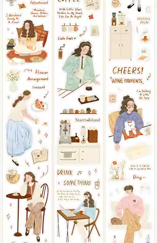 Girl Boy Washi Tape - "Enjoy The Moment" Die-Cut, Girl Character, Paper Material