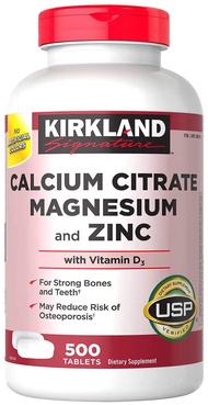 Kirkland Signature Calcium Citrate 500 mg: Thuốc cung cấp Vitamin D Canxi Kẽm Magie 500 viên