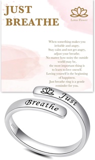 BEILIN Just Breathe Hope Ring 925 Sterling Silver Adjustable Thumb Rings Encourgement Inspirational 