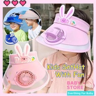 Kids Sunscreen Hat Children's Rabbit Ear Anti UV Empty Top Fan Sun Hat Girl Boy Summer Wide Brim Cap