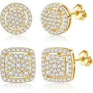 FASACCO Earrings for Men Sterling Silver Men's Earrings Black/Silver/14K Gold Earrings for Men Iced 