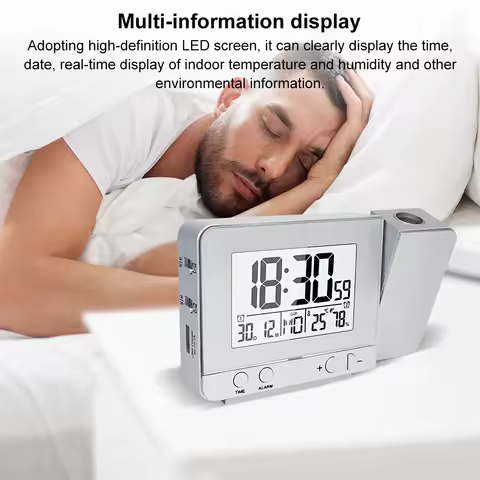 Projection Alarm Clock Digital Clock LED Display Backlight Desk Clock 180° Rotatable Projector 5mins