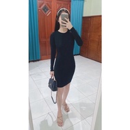 Kim dress baju dress baju dress Korean midi party black premium rib sexy party casual Women baju Wom