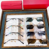 Cartier New Frameless Plain Glasses Optical Frame European and American Style Square Box Sunglasses 