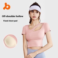 Juyitang Yoga Clothes Women's Breathable Yoga Short-Sleeved Chest Pad Yoga Top Elastic Slimmer Look 