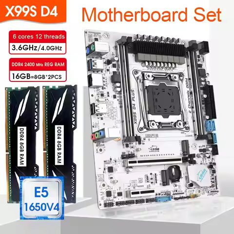 JINGSHA X99 PLUS Motherboard Set Kit With LGA2011-3 Xeon E5 1650 V4 CPU DDR4 16GB (2*8G) 2400MHZ Mem