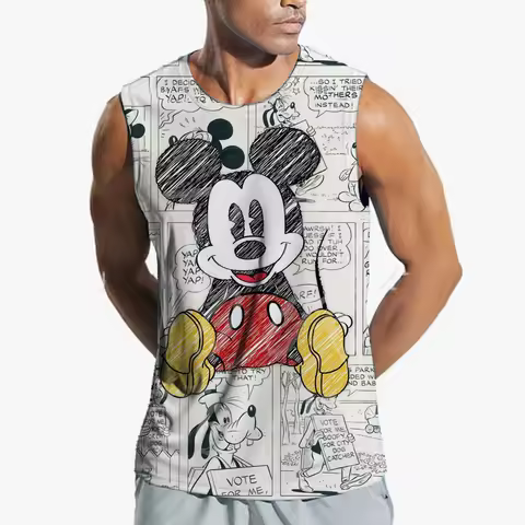 New Men TankTop Disney Mickey Mouse Print Summer Tank Top Fitness Fitness Sleeveless Shirt Fitness S