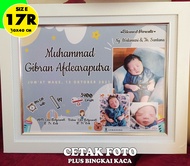 biodata kelahiran bayi cetak bingkai kaca ukuran besar/cetak foto biodata bayi plus bingkai kaca uku
