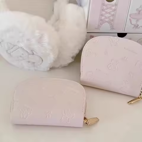 WERLLANDS PU Leather Bear Embossed Semi-Circle Zip 9-Card Slot Card Holder Coin Purse