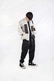 JANWONG原创棉麻条纹不规则拼接kimono道袍男7分袖补丁夹克外套