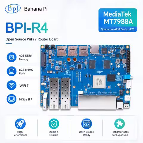 Banana Pi BPI-R4 MediaTek MT7988A (Filogic 880) Quad-Core Arm Corex-A73 4GB DDR4 8GB EMMC Flash Smar