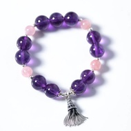 烏拉圭紫水晶粉水晶925純銀手鍊 | 天然水晶客製化手鍊禮物