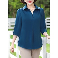 GOTI - ÁO KIỂU GIẤU BỤNG BIGSIZE DẠNG ÁO SƠ MI QUÝ BÀ ĐÍNH NÚT - ÁO KIỂU THỜI TRANG U50-60 CHO NGƯỜI