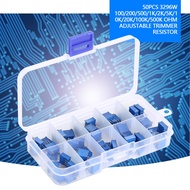topgoes-SG 50pcs 3296W 100/200/500/1k/2k/5k/10k/20k/100k/500k Ohm Adjustable Trimmer Resistor Set Bl