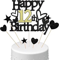 Happy 12th Birthday Cake Decoration Birthday Boys, Black Cake Decoration 12th Birthday Girl, Cake To