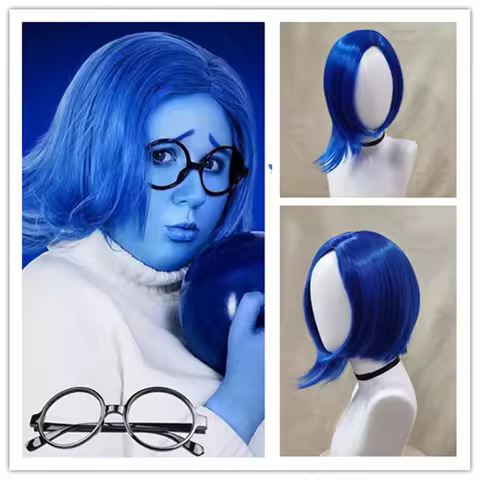 inside out Sadness Bob Wig Women Short Blue Wig Girls Sadness Cosplay Wigs Heat Resistant Synthetic 