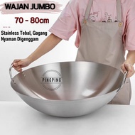 Non-stick Stainless Frying Pan/Concave Frying Pan/Genuine Thick Stainless Steel Quality SUS 304/non-stick Frying Pan/Frying Bell/jumbo Frying Pan/Frying Pan/Full Stainless Steel Frying Pan Size 70cm - 80cm SUS 304