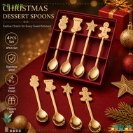 TEAMY 4PCS Set Dessert Spoons, Stainless Steel Stocking Coffee Spoons,  Snowman Gingerbread Festive 