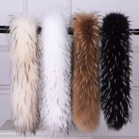 Women's Real Raccoon Fur Collar Warm Winter Natural Fur Hoodie Decor Genuine Shawl for Coat Jackets