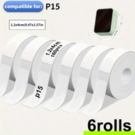 6 Rolls Self-Adhesive P15 Compatible Thermal/Inkjet Printer Paper - Continuous Roll (0.472"X1.57"/12