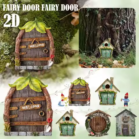 2D Miniature Fairy Gnome Door Figurines Creative Elf Home Yard Art Garden Decoration Vintage Wooden 