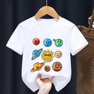 2025 Hot Selling Planets Solar System Print Cartoon T-shirt Astronaut Fun Boys and Girls Summer Top 